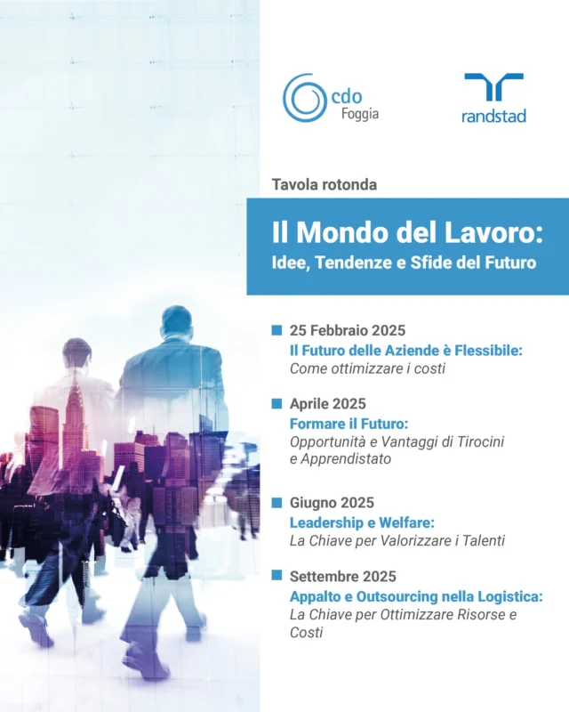𝗡𝘂𝗼𝘃𝗮 𝗣𝗮𝗿𝘁𝗻𝗲𝗿𝘀𝗵𝗶𝗽 𝗰𝗼𝗻 𝗥𝗮𝗻𝗱𝘀𝘁𝗮𝗱 𝗜𝘁𝗮𝗹𝗶𝗮
 
La nuova partnership tra la 𝗖𝗱𝗢 𝗙𝗼𝗴𝗴𝗶𝗮 e @randstaditalia  Italia rappresenta un passo significativo per migliorare il collegamento tra il mondo delle imprese e quello del lavoro. 
Questa collaborazione mira a fornire un supporto concreto alle aziende, facilitando l’accesso a risorse e strumenti utili per affrontare le sfide del mercato del lavoro attuale.
Attraverso eventi, workshop e progetti formativi, il progetto “Il Mondo del Lavoro: idee, tendenze e sfide future” si propone di offrire alle aziende l’opportunità di approfondire tematiche cruciali come la ricerca del personale, lo sviluppo delle competenze e la gestione delle risorse umane. Le attività programmate permetteranno di condividere buone pratiche e di esplorare soluzioni innovative per ottimizzare i processi HR, rendendo le aziende più competitive e pronte ad affrontare le sfide del futuro.
Inoltre, gli incontri e le visite aziendali favoriranno un confronto diretto tra imprese, creando uno spazio di dialogo e scambio di idee che potrà arricchire il panorama lavorativo locale. Questa iniziativa rappresenta, dunque, un’opportunità preziosa per le aziende di Foggia per rimanere aggiornate sulle ultime tendenze e strategie nel campo delle risorse umane.

#CDO #randstad #RandstadItalia #cdofoggia #pmitutoring