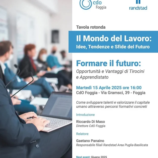 Secondo incontro con @randstaditalia presso la sede di Cdo Foggia. Abbiamo parlato dei tirocini formativi, quale  importante leva per l'inserimento professionale dii giovani talenti nel mondo del lavoro.
Per le imprese è utile verificare le competenze nella pratica e sul luogo di lavoro, nonché le cosiddette #softskills. Tutti elementi importantissimi per introdurre un potenziale dipendente nell'organico aziendale.

#lavoro #inserimentolavorativo #tirocini @randstaditalia @pmi_tutoring @cdo_nazionale